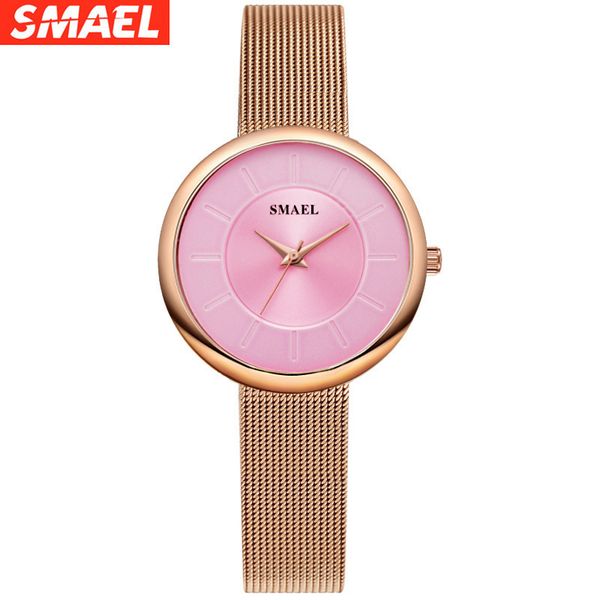 

smael simple women's watch smael pink rose metal belt fashion women's quartz watch, Slivery;brown
