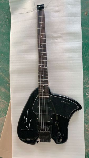 custom made black headless electric guiatr signature guitar tremolo bridge black hardware china headless guitar