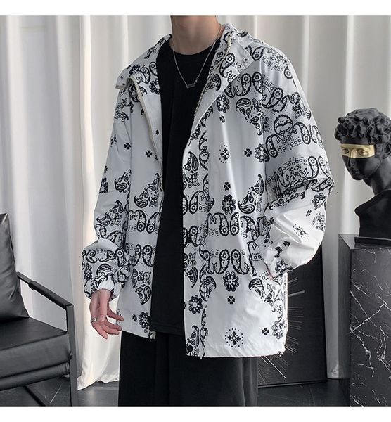 

new spring 2021 with hoodie hoodies net versatile celebrity printed long-sleeve tide loose big men's coat charters vgv1, Black