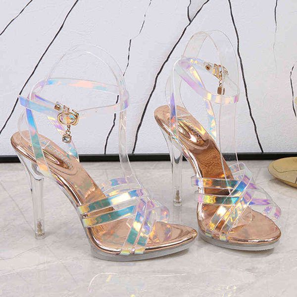 

sandals women's high-heeled sandals pvc transparent pointed large 41 summer 220309, Black