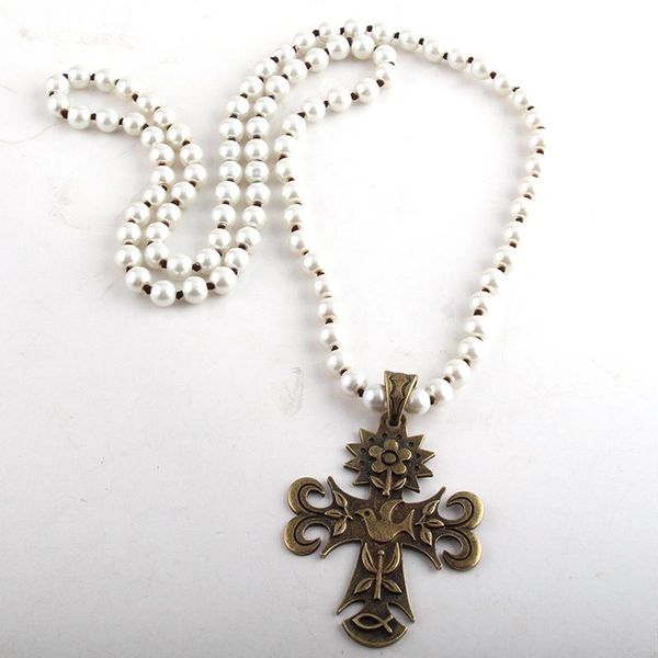 

md мода из бисера ожерелья из стекла pearl бисера длинные knotted металла цветка птица крест кулон ожерелья для женщин ювелирные изделия, Silver