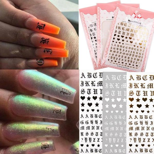 

stickers & decals 1 sheet letter 3d nail art sticker gold letters black rose words character adhesive decoration diy