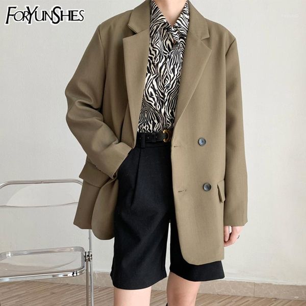 

foryunshes women simple business blazer 2021 korean style chic femme black long sleeve loose casual blazers office ladies coat1, White;black