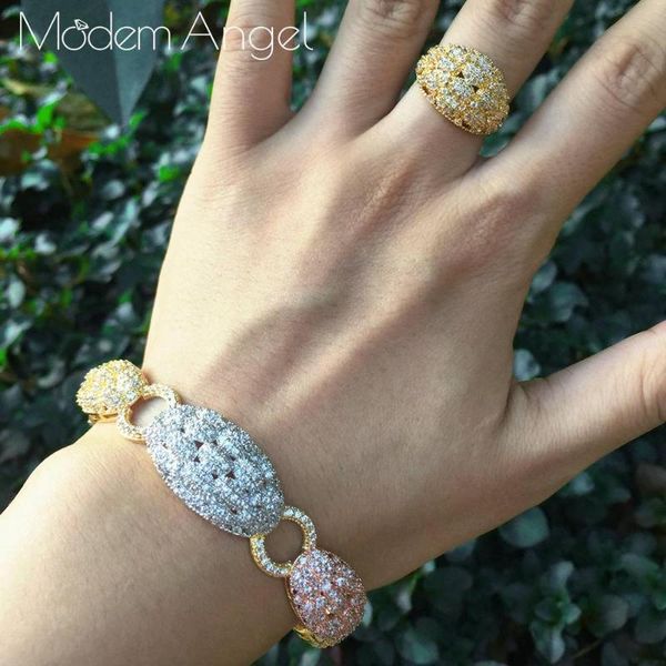 

modemangel роскошный уникальный африканский браслет кольцо набор ювелирных изделий для женщин свадебный кубический циркон кристалл cz dubai, Silver