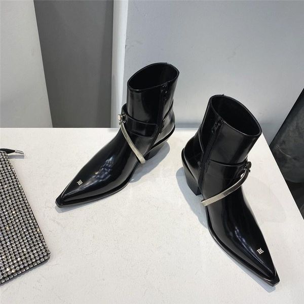 

diat] 2020 заостренный настойчик на молнии черный повседневная пу кожаная одиночная обувь женщины крутые ботинки новая весна летняя мода ti, Black