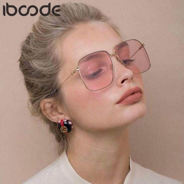 

iboode new fashion big frame sunglasses men women square metal sun glasses retro sun glasses vintage uv400 shades, White;black