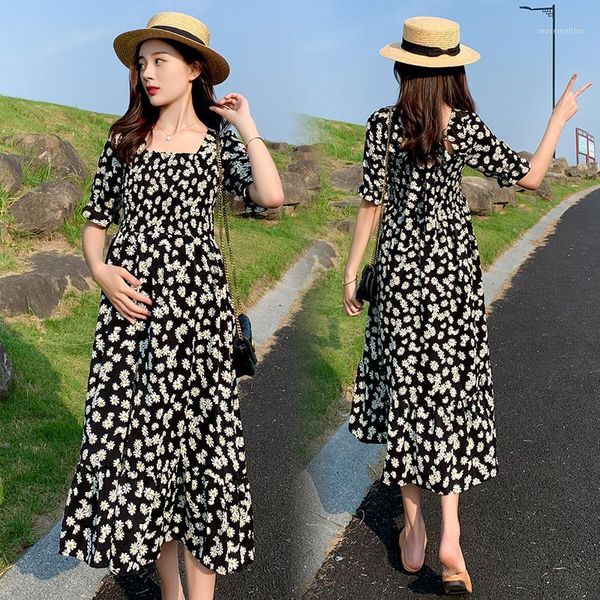 

maternity dresses 8195# dress summer chiffon floral short sleeve loose stylish for pregnant women mom1, White