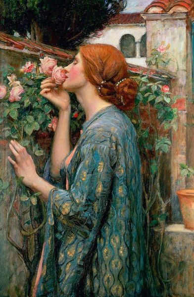

portrait nice young girl smell the roses flowers home decor handpainted &hd print oil painting on canvas wall art canvas pictures 201019