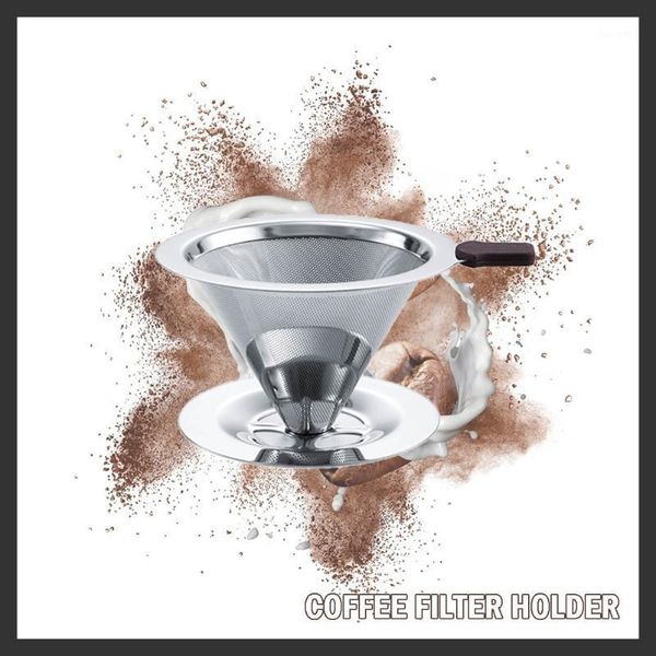

filter holder reusable coffee filter stainless steel holder metal double layer mesh cone funnel v60 drip coffee cup1