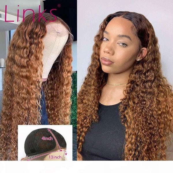 

ссылки brown # 27 13x6x1 lace части front человеческих волос парики для black женщина глубокой волны бразильского highlight завитой фронталь, Black;brown