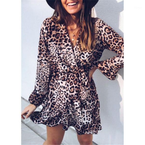

women leopard snakeskin print mini dress swing long sleeve evening party club short dresses 2018 new ladies autumn fashion dress1, Black;gray