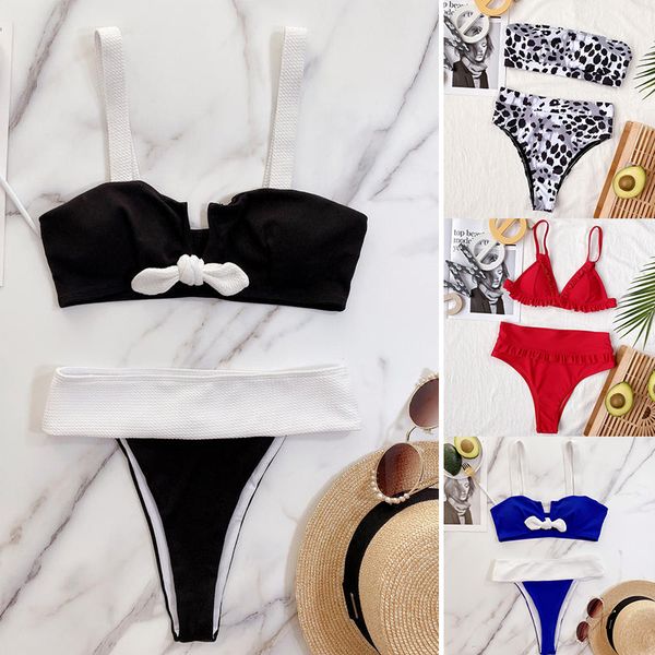 

women bikini set two pieces swimsuit ruffle leopard print beachwear push up swimwear style two