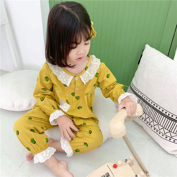 

kids girls pajamas suit 2019 new autumn sleepwear baby cotton pyjamas set cute fruit printing full nightwear children pyjamas y200704, Blue;red