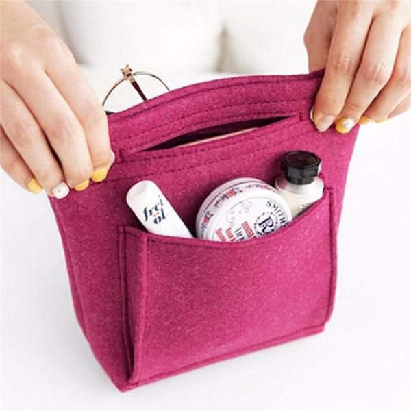 

women cosmetic cases portable felt fabric insert tote cosmetic bag girls femmetravel makeup bag