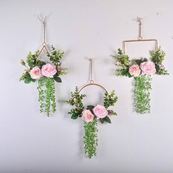 

cilected nordic ins metal geometric wreath pendant home wall simulation flower garland decoration wedding scene layout 1pc1