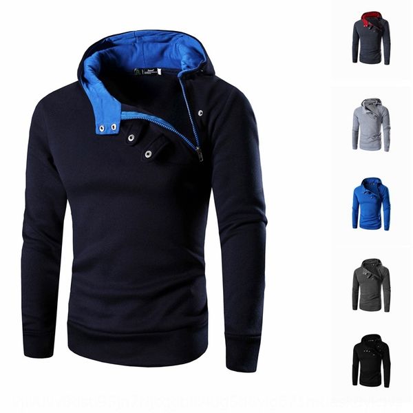 

spring and autumn european pullover pullovercoat pulloversize diagonal zipper pullover hooded men's contrast sweater coat trend w02 l6n, Black
