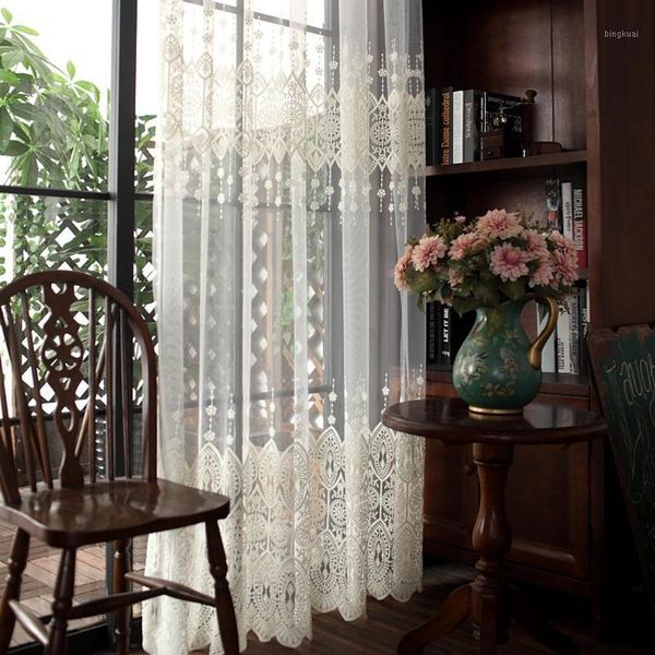 

single panels embroidered tulle curtains kitchen window decoration white american style rustic sheer drapes for living room1
