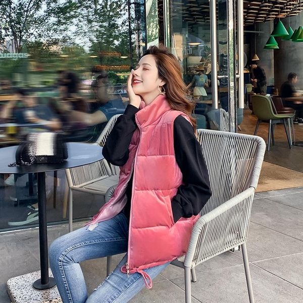 

women's vests sleeveless vest jacket for women 2021 winter down coat plus size warm gold velvet waistcoat womens cotton, Black;white