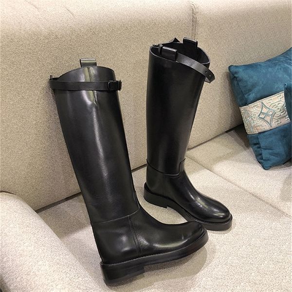 

new design winter shoes genuine leather fashion high heel botas european black footwear round toe long boots 40 lj201030