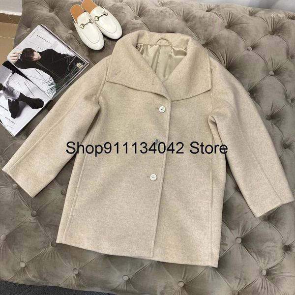 

2021 new ladies fashion long sleeve lapel solid color woolen coat 10261, Tan;black