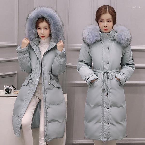 

raccoon dog fur collar fashion slim waist white duck down jackets women thick warm winter down coats 2020 new autumn1, Black