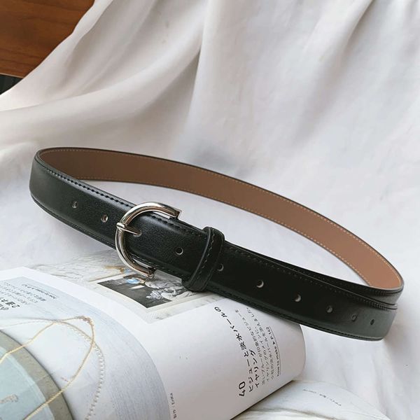 

korean version simple half round needle buckle women's decorative jeans with skirt casual versatile leather belt, Black;brown