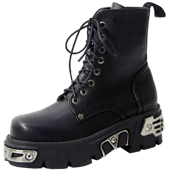 

doratasia new women's motorcycle boots fashion ladies metal decoration punk ankle boots party office chunky heel shoes woman, Black