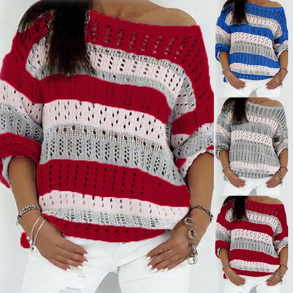 

off shoulder knitted sweater autumn long sleeve sweaters jumper women casual loose hollow out pullover knitwear d30, White;black