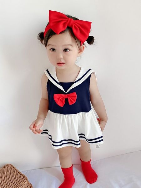 

peninsula baby sailor collar bow front striped dress she, Red;yellow