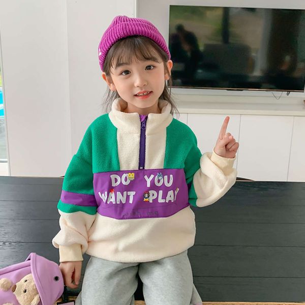 

drs sweater winter girls' 2020 plush new korean children's warm with wtern sle high collar and thick base 3770, Black