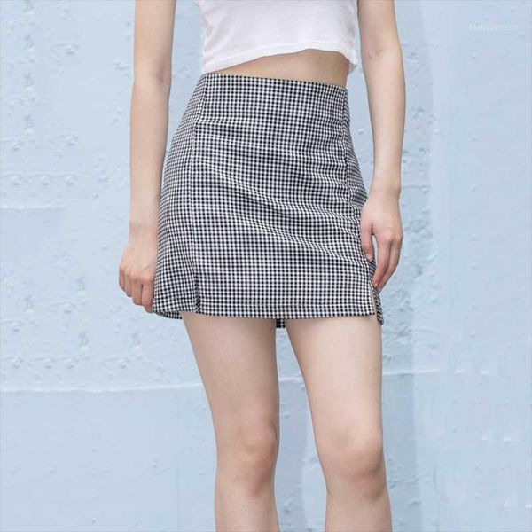 

skirts plaid double side slit bodycon mini skirt women bottoms 2021 autumn streetwear casual a line basic ladies sheath skirts1, Black