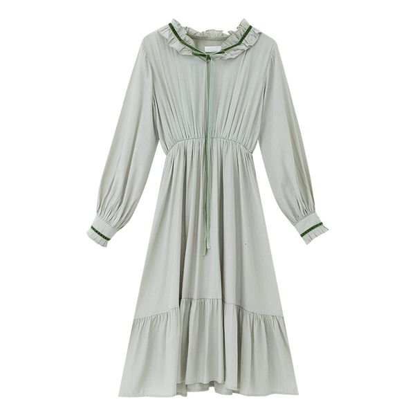 

spring/autumn festival 2020 new girl dress solid color bow long sleeve collar frilly dress casual elastic waistline dress ladie, Black;gray