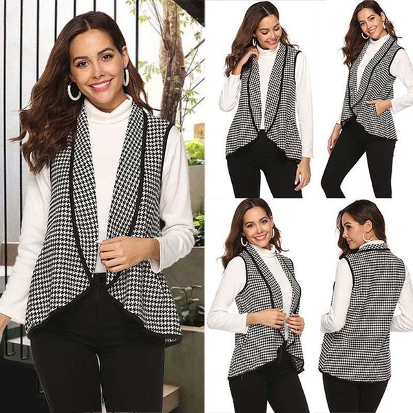 

women fashion elegant office lady coat sleeveless vest waistcoat outwear casual 2020 new women's clothing1, Black;white