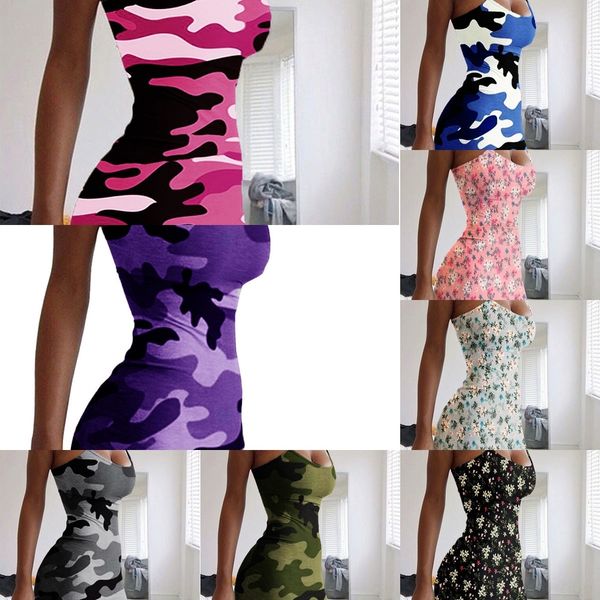 

uftaw 2020 summer new women's wrap print suspender hip sling camouflage dressslin 2020 new women's camouflage print suspender hip, Black;gray
