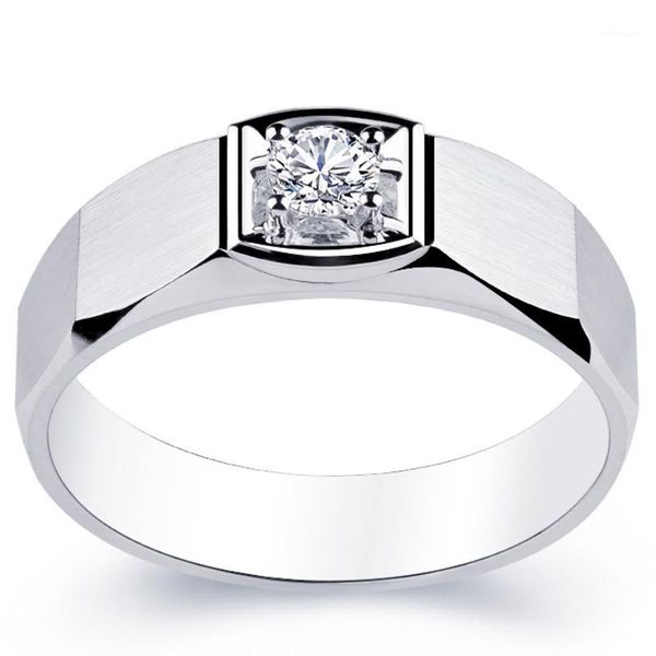 

14k au585 white gold ring men wedding anniversary engagement party ring square 4 claw round moissanite diamond casual sporty1, Golden;silver