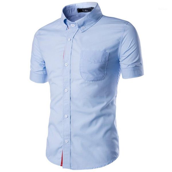 Camisas casuais dos homens Atacado - camiseta Homens Marca de manga curta Verão de algodão Slim Fit Business Mens Vestido Chemise Homme Camisa Masculina1