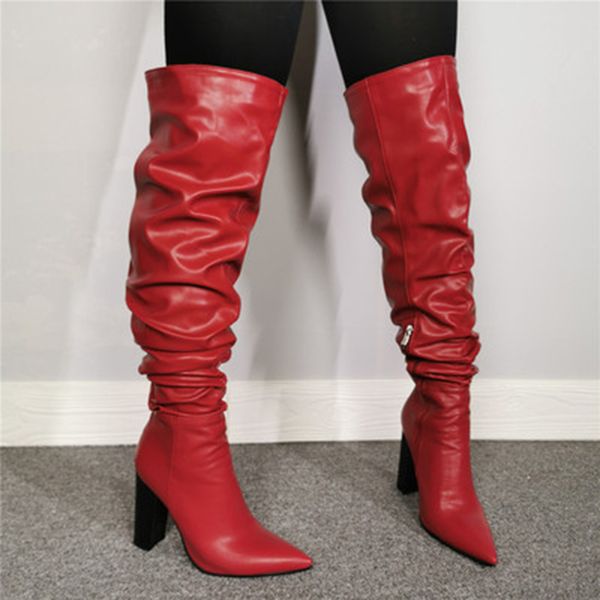 

2020 chaussures women's high-heeled plied red boots, for women, large-scale 47s w8d1, Black