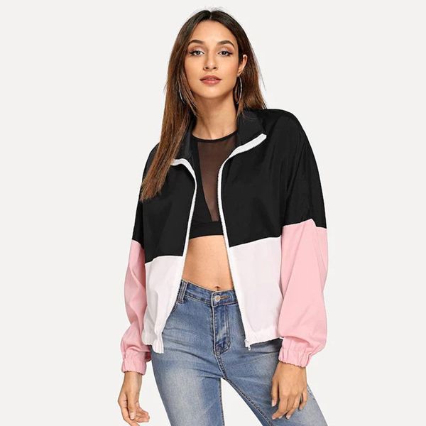 

ricorit jacket women casual elastic edge women waterproof jacket active wear stand collar autumn zip up windbreaker, Black;brown