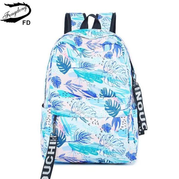 

fengdong school bags for teenage girls cute leave printing schoolbag backpack children backpacks female lapbag dropshipping t200114