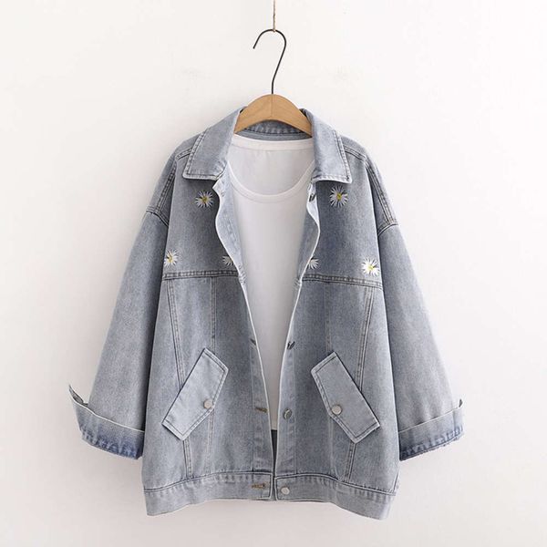 

foreign style denim jacket women's autumn 2020 new korean embroidery daisy net red casual loose fashion, Black;brown