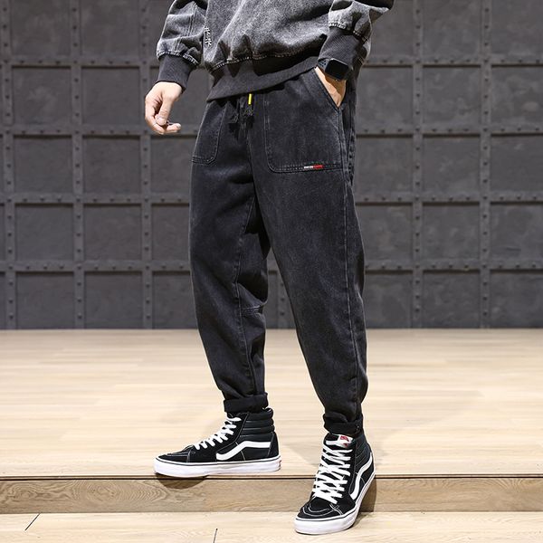 

2021 new japanese vintage designer loose fit big pocket denim cargo pants harem trousers fashion streetwear hip hop jeans men aec5, Blue