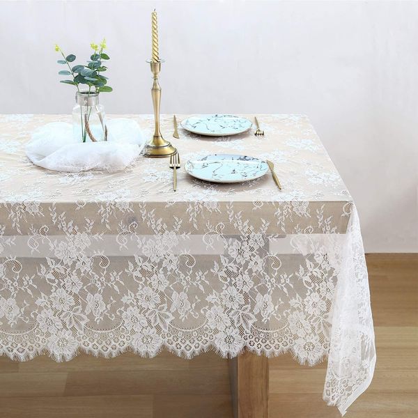 Fadeesen Novo 150 * 300cm Branco Tabela de Pano Lace Hotel Decorativo Festa de Casamento Jantar Decoração Tecido Decorativo Decoração Lace Toalha De Tablecloth 201120