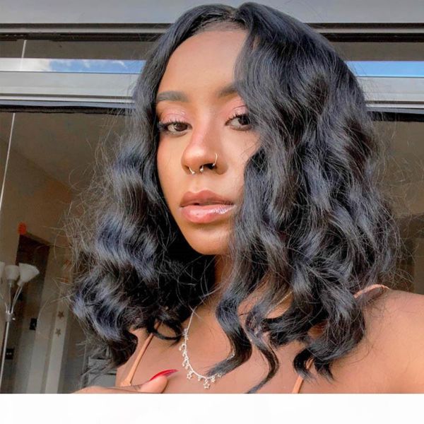 

100% unprocessed human hair 5*5'' silk base lace front wigs with baby hair natural wave brazilian wave short bob human wig, Black;brown