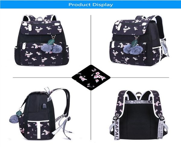 

okkid pink flower school backpack for girls women travel lapbackpack usb charging backpacks for children student schoolbag wmtgkw