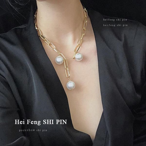 

personality design big chain necklace selling golden plating simulated white pearl pendant necklace for women jewelry, Silver