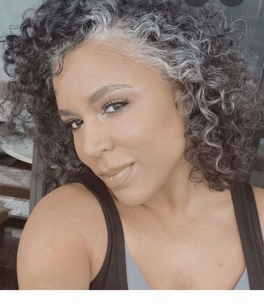 

mature elegant silver grey curly ponytail extension salt and pepper women hair replacement ponytail chignon updo clip in humanextension, Black