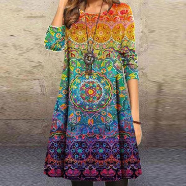 

casual dresses plus size dress autumn women fashion maxi for positioning printed long sleeve midi ropa de mujer 2021, Black;gray