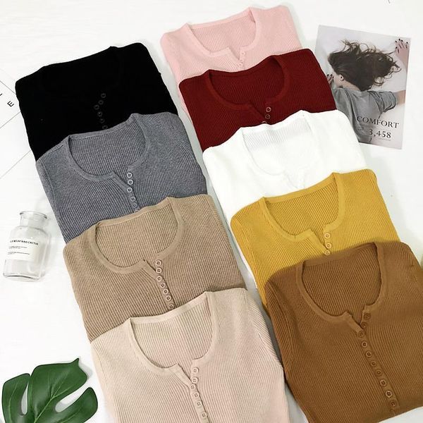 

new 2020 spring button v neck sweater women basic slim knitted pullover women sweaters and pullovers knit jumper ladies sweater, White;black