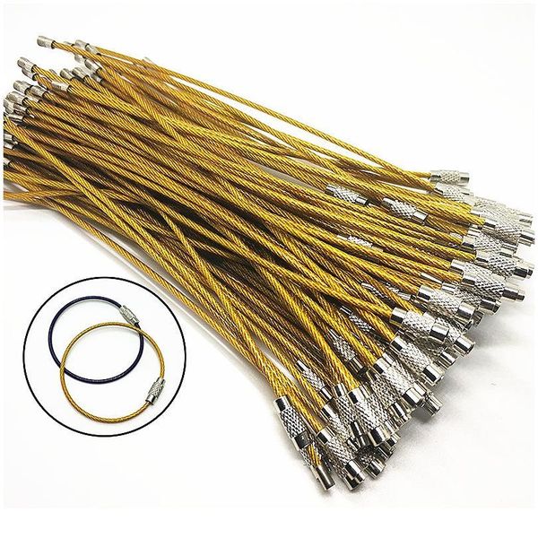 

2.m wire diameter stainless steel keychain tag rope cable loop screw lock gadget ring key keyring circle camp rope qylzxp, Silver