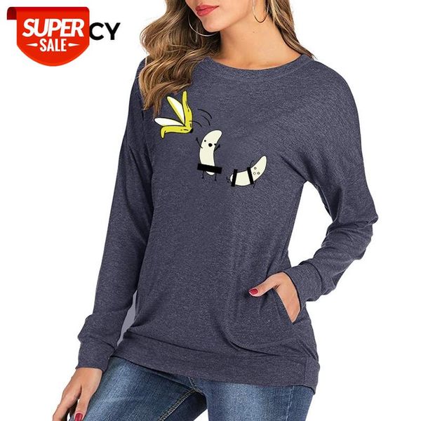 

jfuncy spoof banana cartoon print spring autumn women t-shirt o-neck long sleeve loose pullover casual female t shirt #dk9q, White